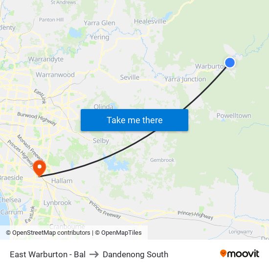 East Warburton - Bal to Dandenong South map