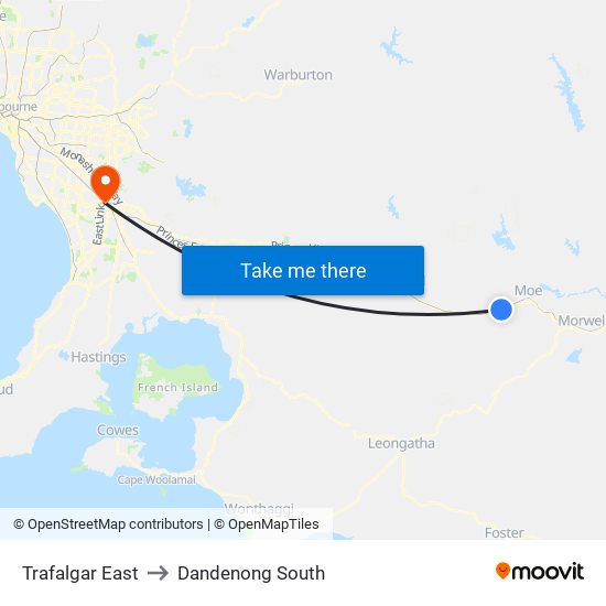 Trafalgar East to Dandenong South map