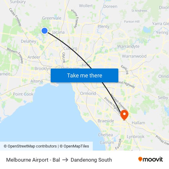 Melbourne Airport - Bal to Dandenong South map