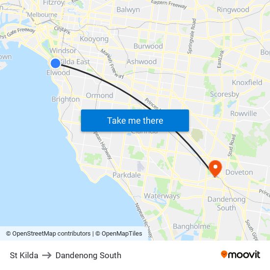 St Kilda to Dandenong South map