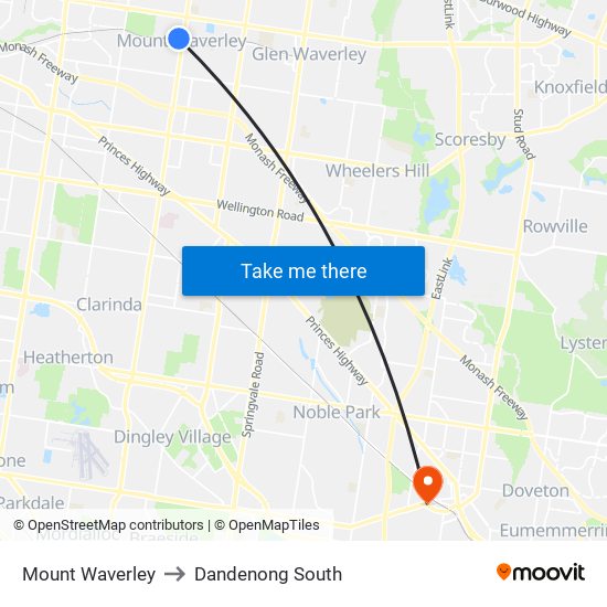 Mount Waverley to Dandenong South map
