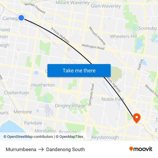 Murrumbeena to Dandenong South map