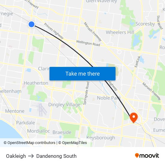 Oakleigh to Dandenong South map