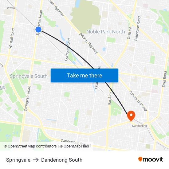 Springvale to Dandenong South map