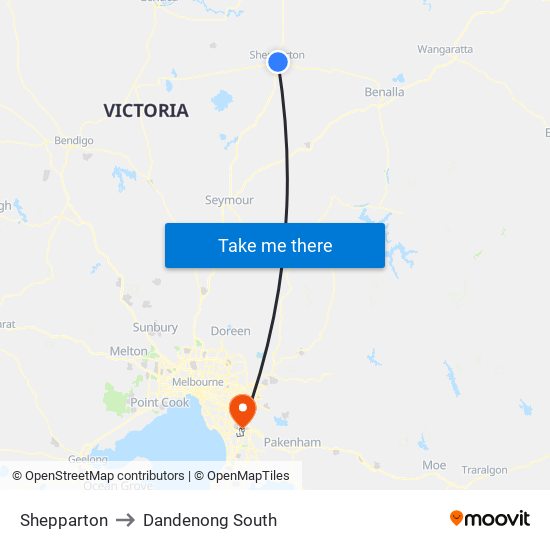 Shepparton to Dandenong South map