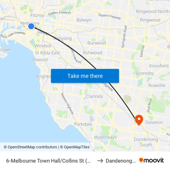 6-Melbourne Town Hall/Collins St (Melbourne City) to Dandenong South map