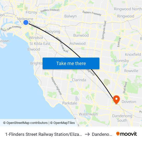 1-Flinders Street Railway Station/Elizabeth St (Melbourne City) to Dandenong South map