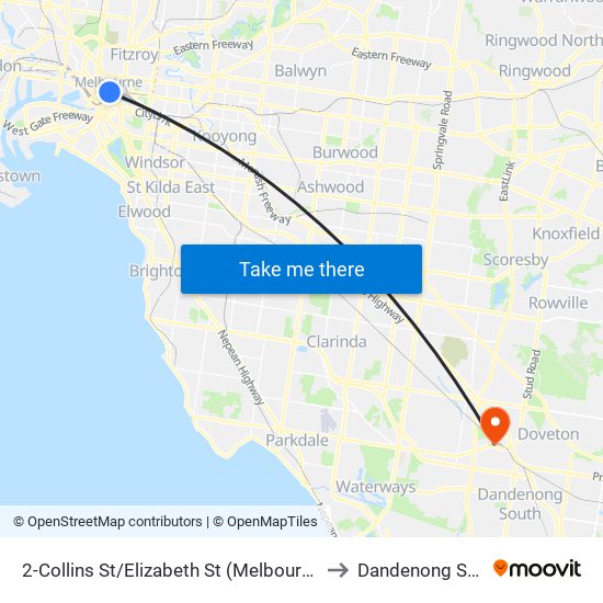 2-Collins St/Elizabeth St (Melbourne City) to Dandenong South map