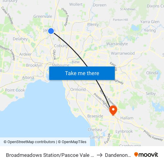 Broadmeadows Station/Pascoe Vale Rd (Broadmeadows) to Dandenong South map