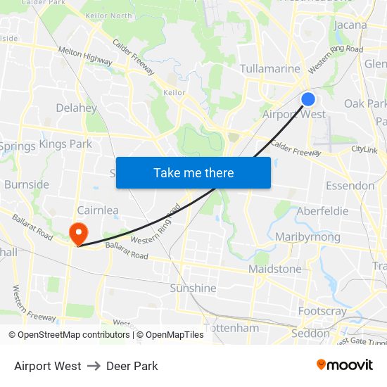 Airport West to Deer Park map