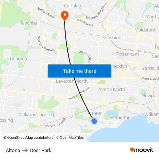 Altona to Deer Park map