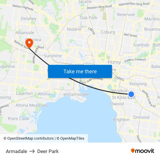 Armadale to Deer Park map