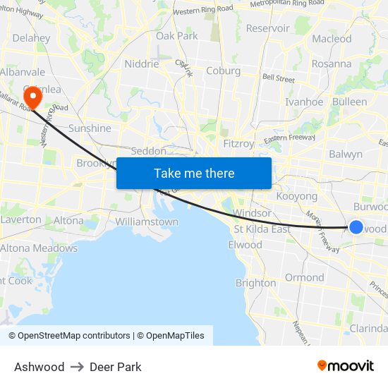 Ashwood to Deer Park map