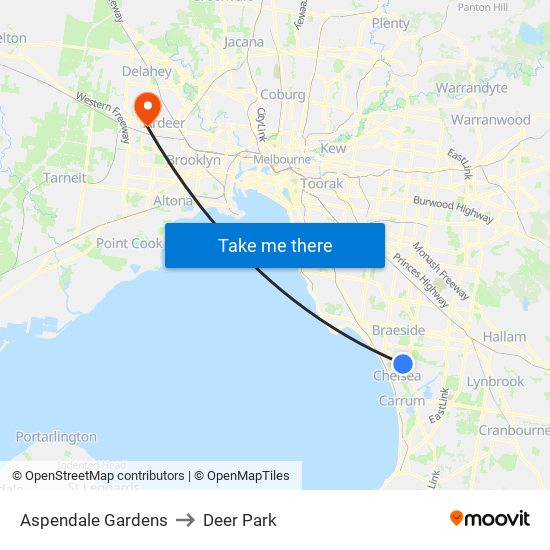 Aspendale Gardens to Deer Park map