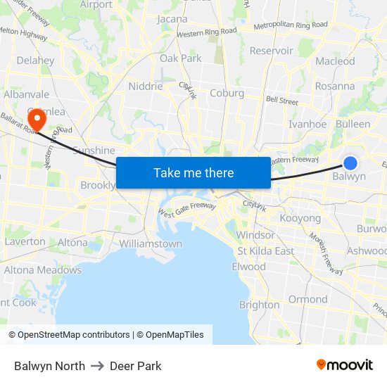 Balwyn North to Deer Park map