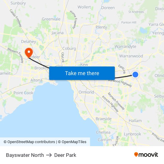 Bayswater North to Deer Park map