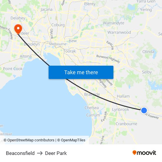 Beaconsfield to Deer Park map