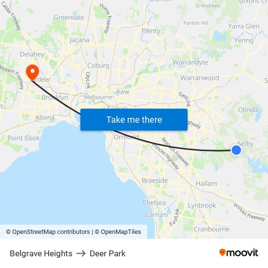 Belgrave Heights to Deer Park map