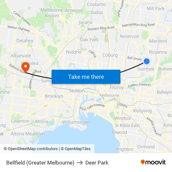 Bellfield (Greater Melbourne) to Deer Park map