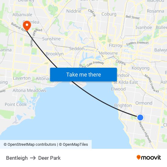 Bentleigh to Deer Park map