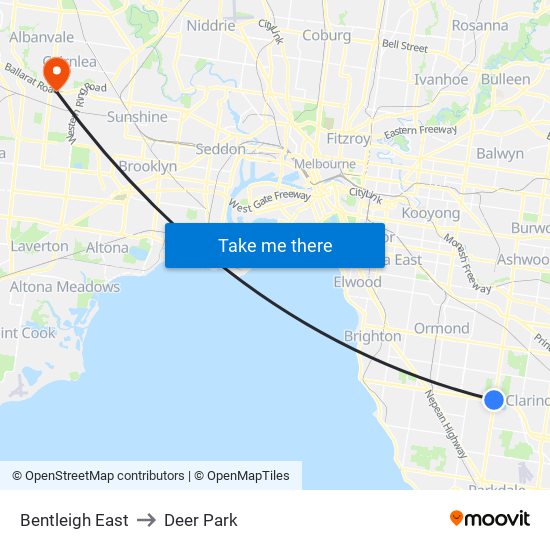 Bentleigh East to Deer Park map