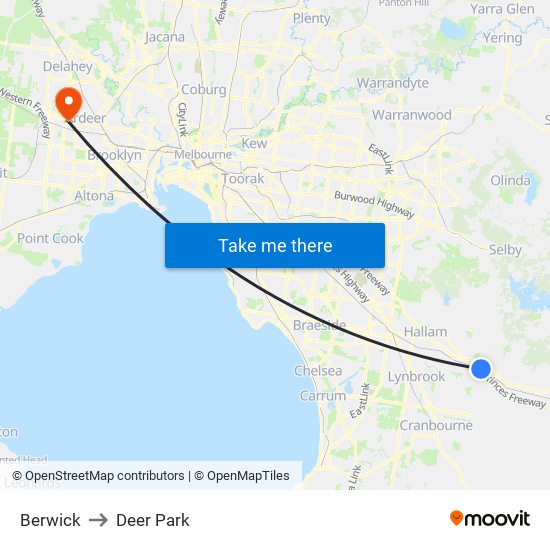 Berwick to Deer Park map