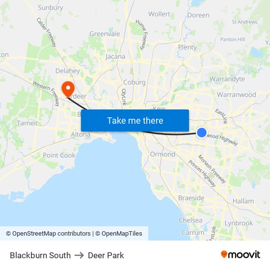 Blackburn South to Deer Park map