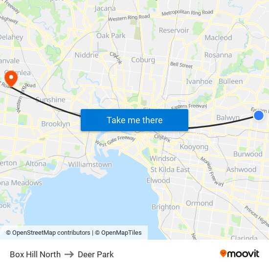 Box Hill North to Deer Park map