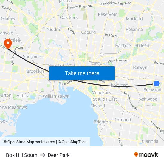 Box Hill South to Deer Park map