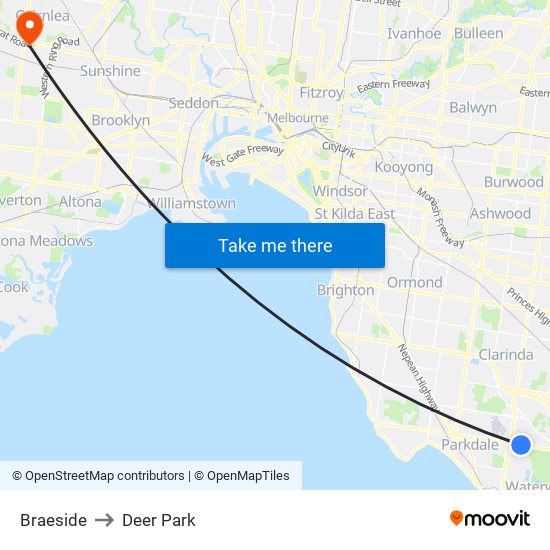 Braeside to Deer Park map