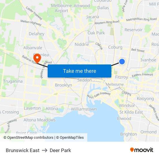 Brunswick East to Deer Park map