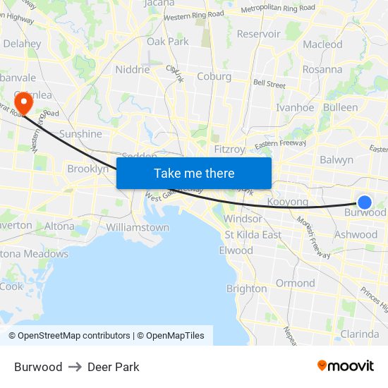 Burwood to Deer Park map