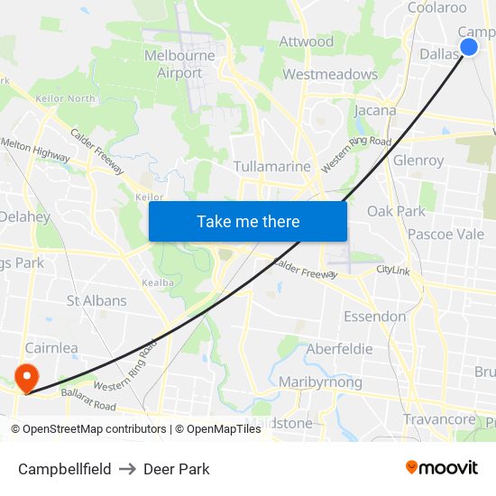 Campbellfield to Deer Park map