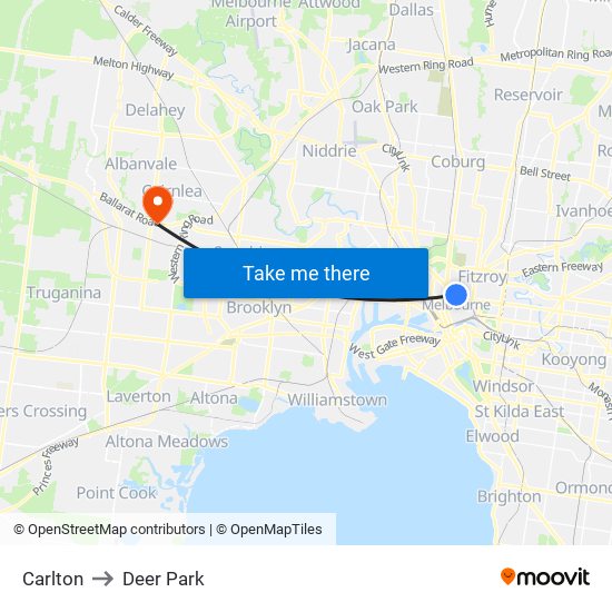 Carlton to Deer Park map