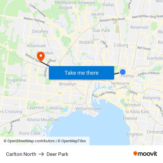 Carlton North to Deer Park map