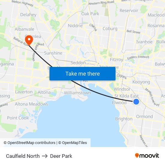 Caulfield North to Deer Park map