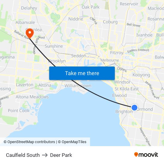 Caulfield South to Deer Park map