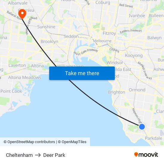 Cheltenham to Deer Park map