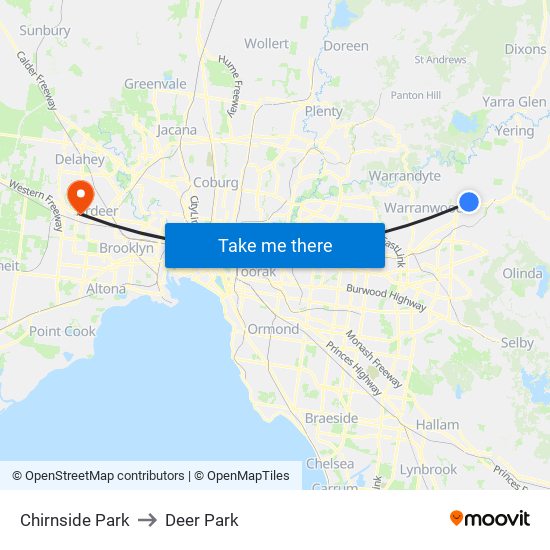 Chirnside Park to Deer Park map