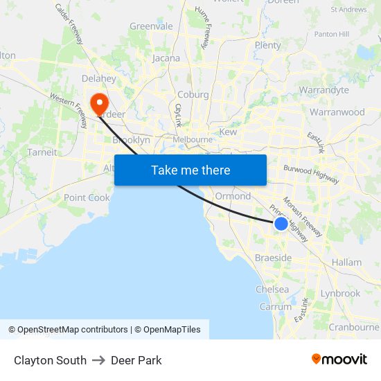Clayton South to Deer Park map