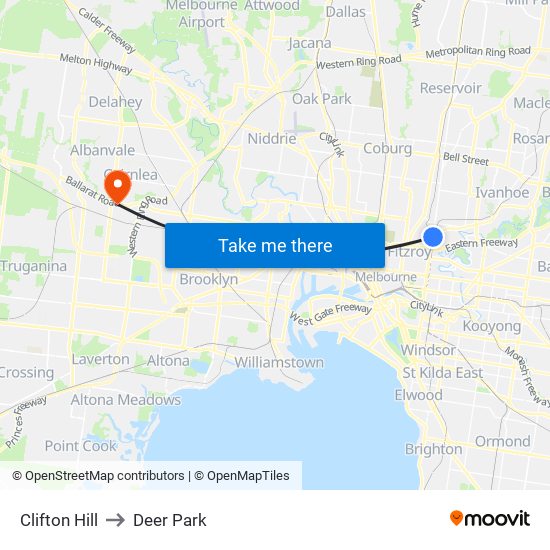 Clifton Hill to Deer Park map