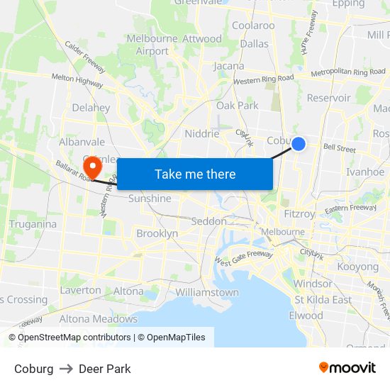 Coburg to Deer Park map