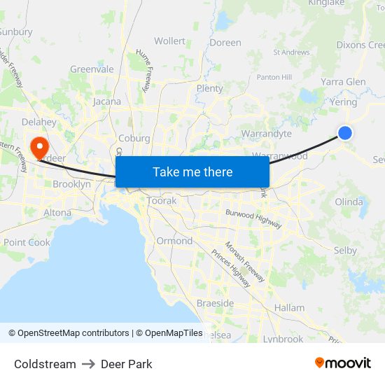 Coldstream to Deer Park map