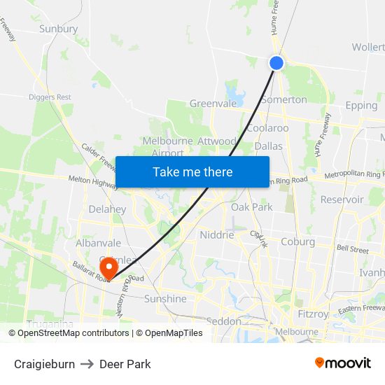 Craigieburn to Deer Park map