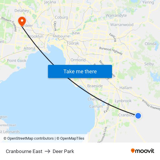 Cranbourne East to Deer Park map