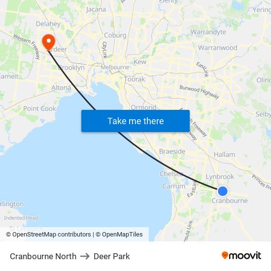 Cranbourne North to Deer Park map