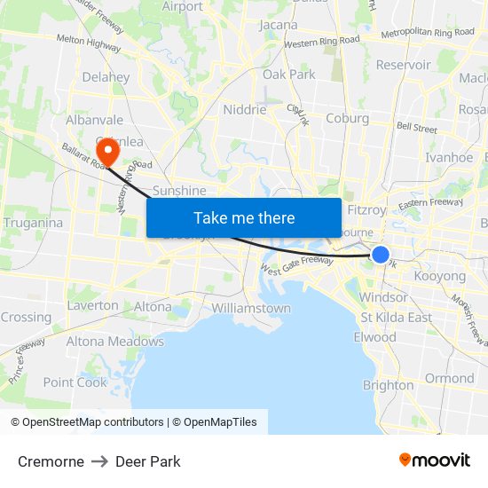 Cremorne to Deer Park map