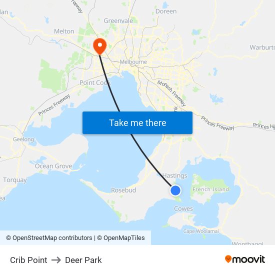 Crib Point to Deer Park map