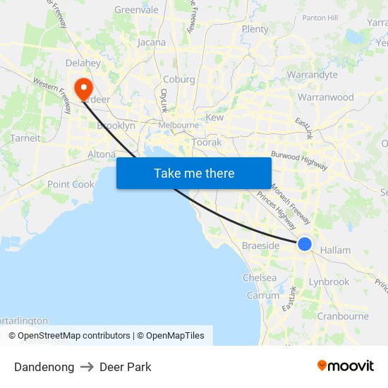 Dandenong to Deer Park map