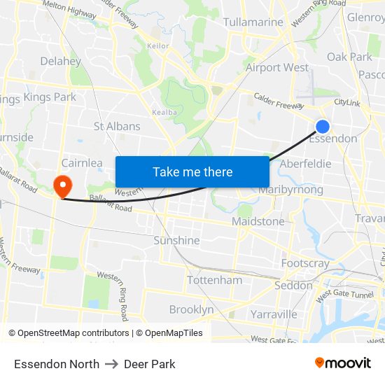 Essendon North to Deer Park map